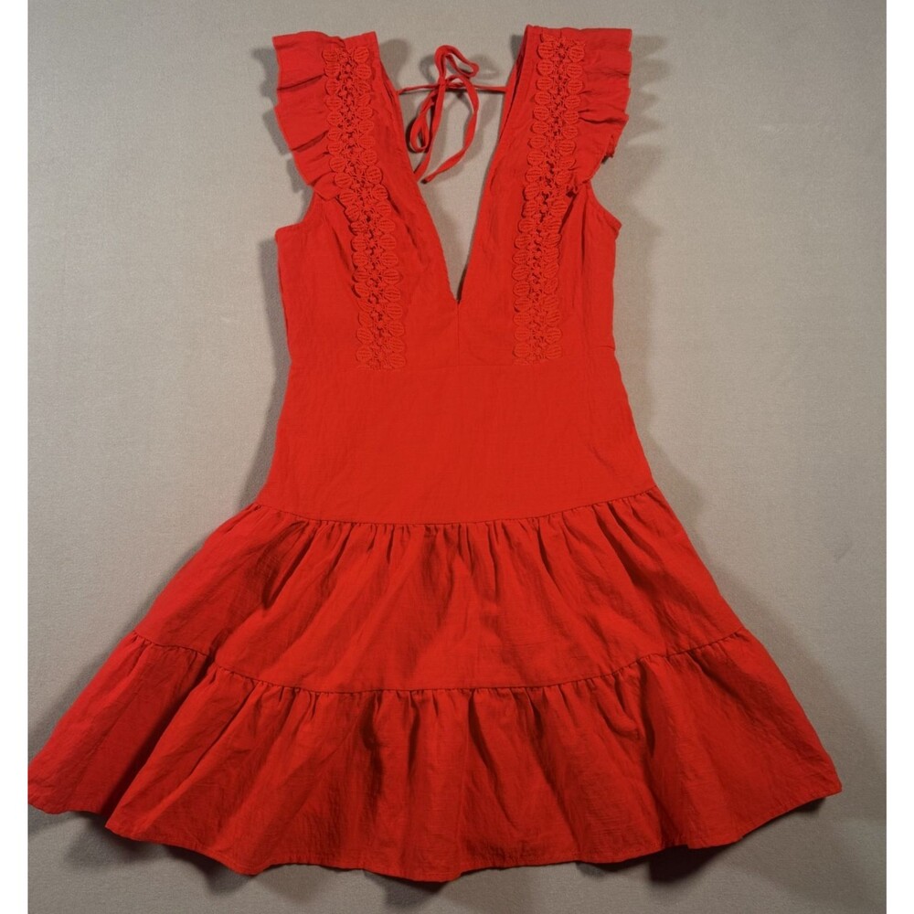 DOUBLE CRAZY Red V-Neck Fit & Flare Dress Lace Tie Back Sz. SMALL Homecoming